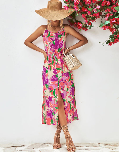 Load image into Gallery viewer, Printed Spaghetti Strap Front Slit Dress
