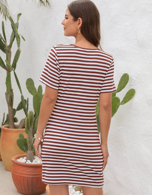 Load image into Gallery viewer, Cutout Striped Round Neck Short Sleeve Dress
