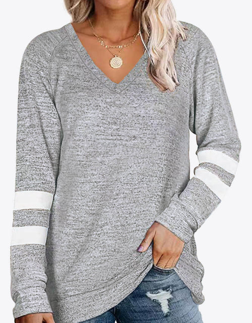 Load image into Gallery viewer, Striped Contrast Raglan Sleeve Top
