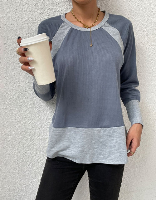 Load image into Gallery viewer, Shiny Waffle-Knit Round Neck Raglan Sleeve Tee
