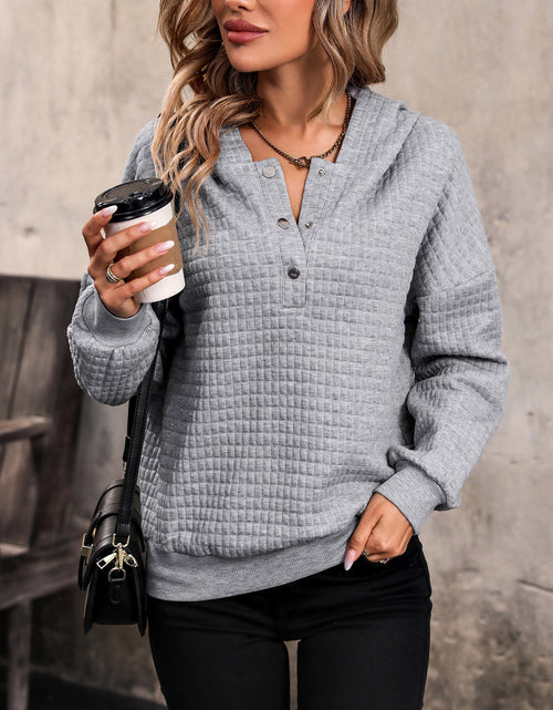 Load image into Gallery viewer, Perfee Waffle-Knit Half Button Hoodie

