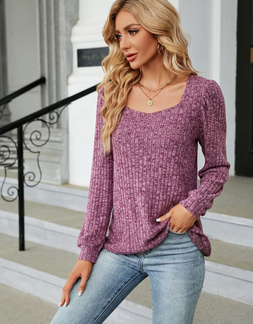 Load image into Gallery viewer, Ribbed Square Neck Long Sleeve T-Shirt
