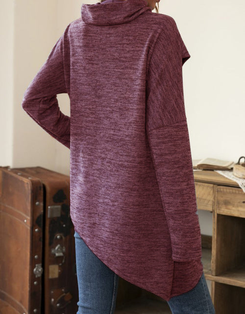 Load image into Gallery viewer, Asymmetrical Hem Cowl Neck Long Sleeve T-Shirt
