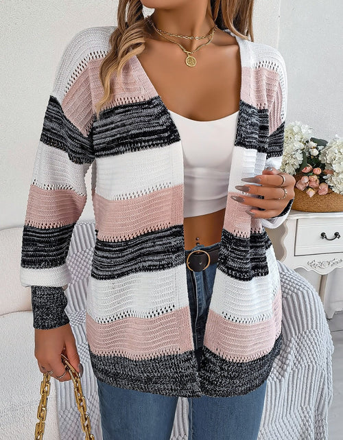 Load image into Gallery viewer, Openwork Striped Open Front Cardigan
