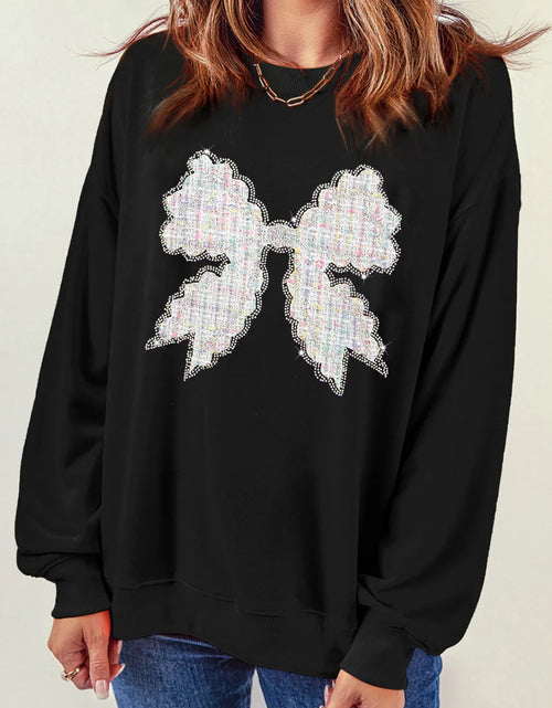 Load image into Gallery viewer, Contrast Bow Round Neck Long Sleeve Sweatshirt
