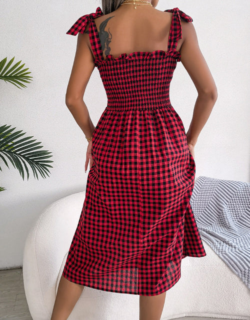 Load image into Gallery viewer, Frill Plaid Square Neck Midi Dress
