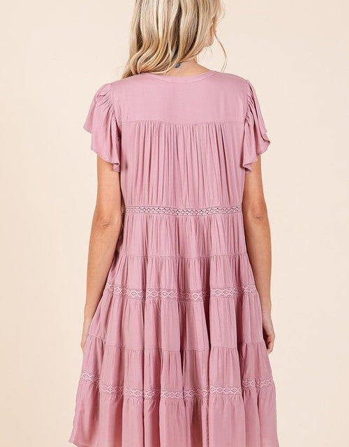 Load image into Gallery viewer, Mittoshop Lace Detail Ruffled Button Down Tiered Dress
