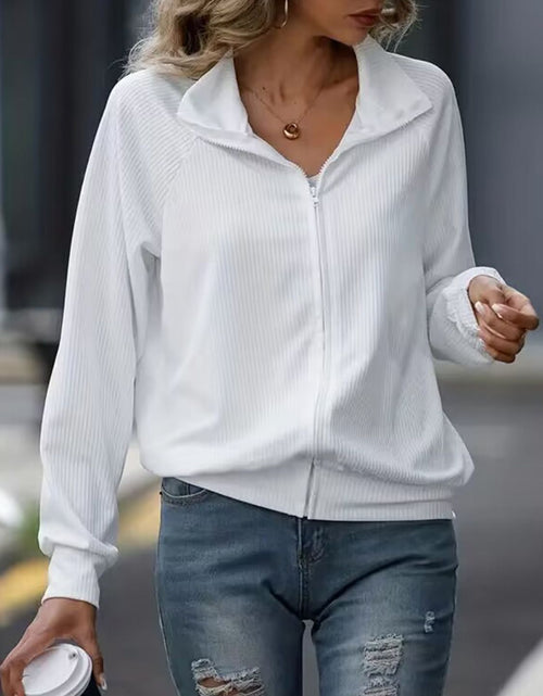 Load image into Gallery viewer, Zip Up Collared Neck Raglan Sleeve Jacket
