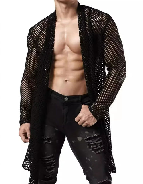 Load image into Gallery viewer, Men's Openwork Open Front Long Sleeve Cover-Up

