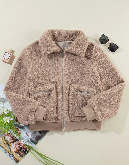 Load image into Gallery viewer, Zip Up Long Sleeve Plush Jacket
