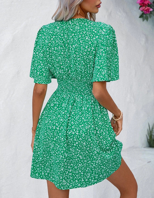 Load image into Gallery viewer, Printed V-Neck Half Sleeve Mini Dress
