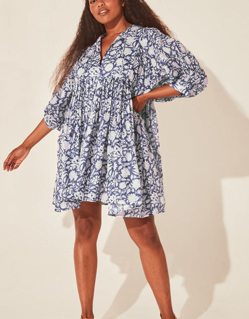 Load image into Gallery viewer, Floral Tie Neck Lantern Sleeve Dress

