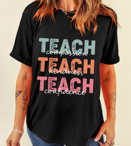 Letter Graphic Round Neck Short Sleeve T-Shirt