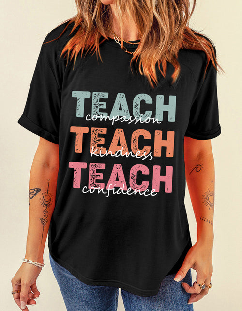Load image into Gallery viewer, Letter Graphic Round Neck Short Sleeve T-Shirt
