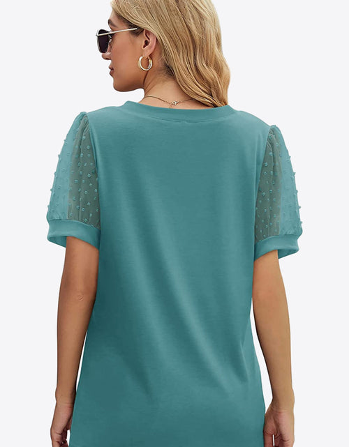 Load image into Gallery viewer, Swiss Dot Puff Sleeve V-Neck Tee
