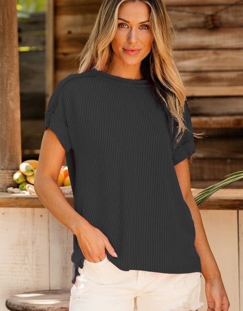 Load image into Gallery viewer, Exposed Seam Round Neck Short Sleeve T-Shirt
