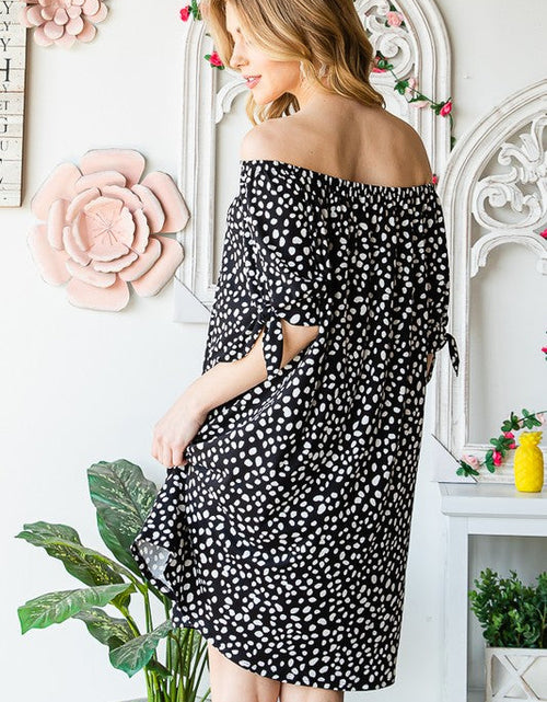 Load image into Gallery viewer, Heimish Full Size Short Sleeve Off Shoulder Animal Mini Dress Plus Size

