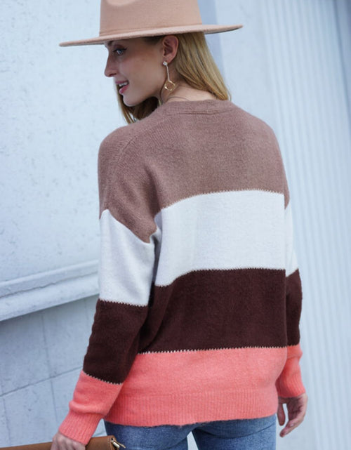Load image into Gallery viewer, Woven Right Color Block V-Neck Button Down Cardigan
