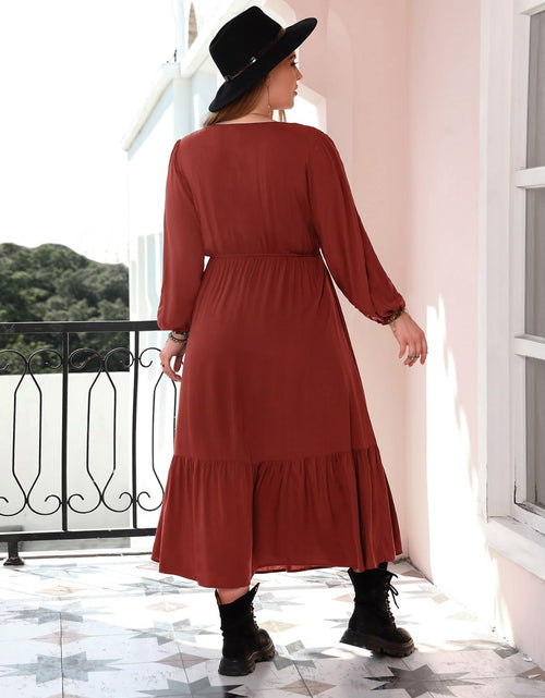 Load image into Gallery viewer, Plus Size Quarter Button V-Neck Long Sleeve Dress
