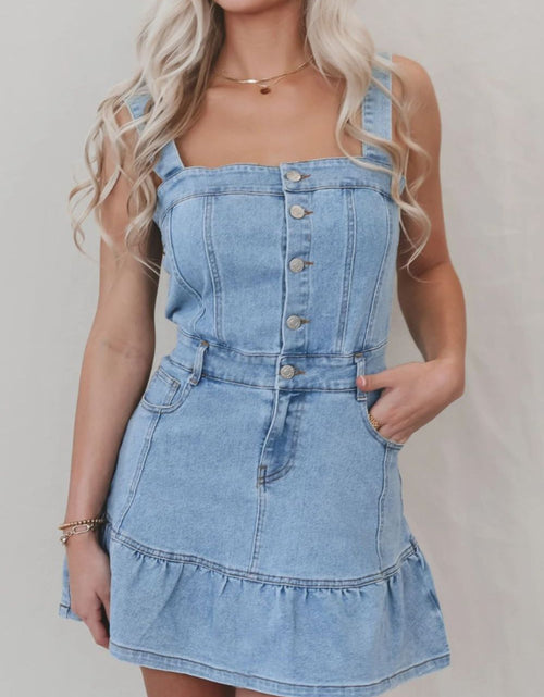 Load image into Gallery viewer, Ruffled Hem Button Front Square Neck Denim Dress
