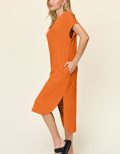 Load image into Gallery viewer, Double Take Full Size Round Neck Short Sleeve Slit Dress
