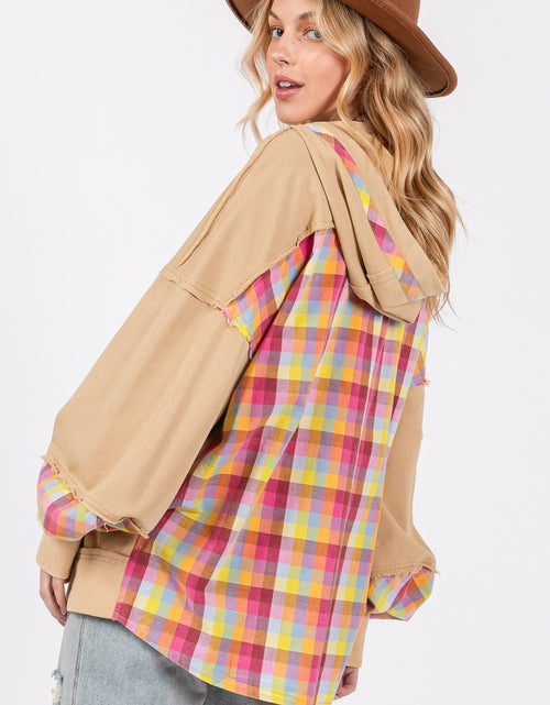 Load image into Gallery viewer, SAGE + FIG Full Size Plaid Print Washed Hoodie
