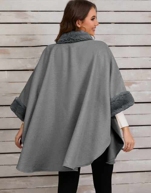 Load image into Gallery viewer, Fuzzy Trim Long Sleeve Poncho
