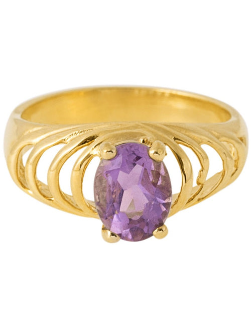 Load image into Gallery viewer, Vintage Ring Genuine Amethyst and Clear Swarovski Crystals 18kt Gold Plated R690 by PVD Vintage Jewelry
