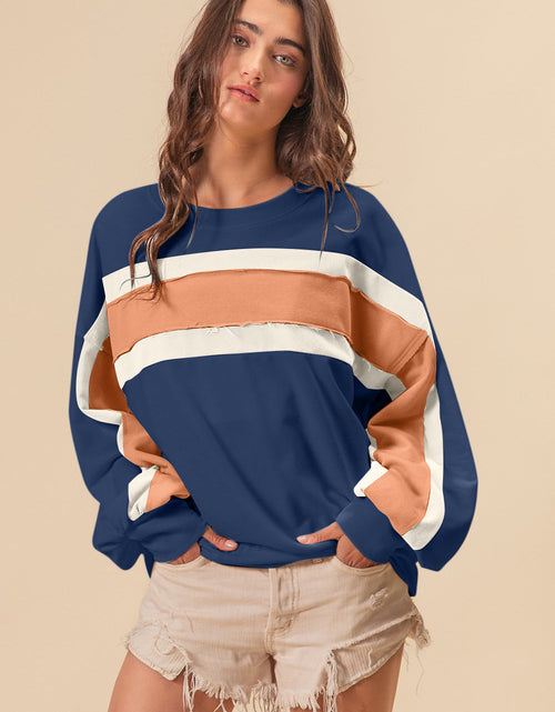Load image into Gallery viewer, BiBi French Terry Color Block Cut Edge Detail Sweatshirt

