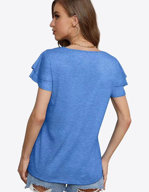 Load image into Gallery viewer, Tie-Neck Layered Flutter Sleeve Blouse
