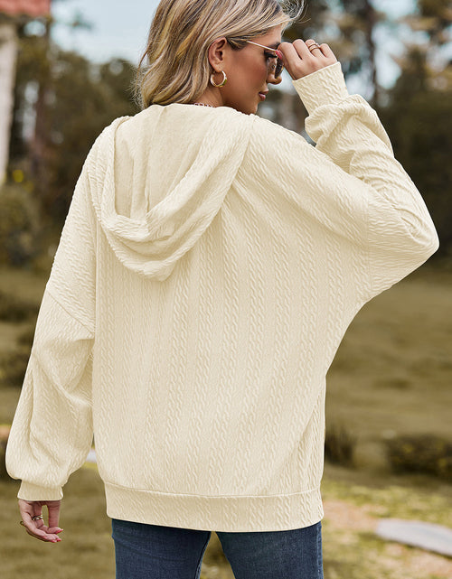 Load image into Gallery viewer, Drawstring Zip Up Dropped Shoulder Hoodie
