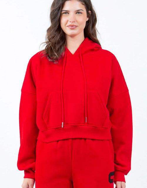 Load image into Gallery viewer, American Bazi Letter Graphic Long Sleeve Drawstring Cropped Hoodie
