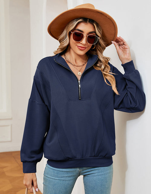 Load image into Gallery viewer, Half-Zip Dropped Shoulder Sweatshirt
