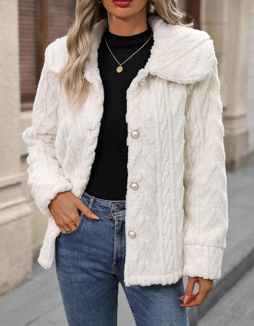 Load image into Gallery viewer, Fuzzy Texture Button Up Collared Neck Coat
