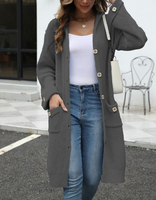 Load image into Gallery viewer, Pocketed Button Up Long Sleeve Hooded Cardigan
