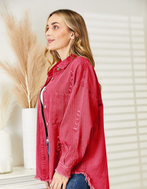 Load image into Gallery viewer, Distressed Raw Hem Denim Jacket
