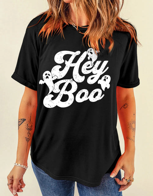 Load image into Gallery viewer, Letter Graphic Round Neck Short Sleeve T-Shirt
