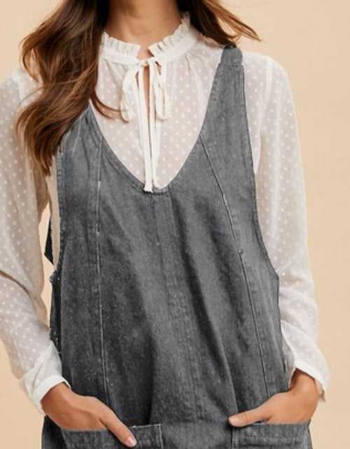 Load image into Gallery viewer, Annie Wear V-Neck Adjustable Strap Denim Overall Dress with Pockets
