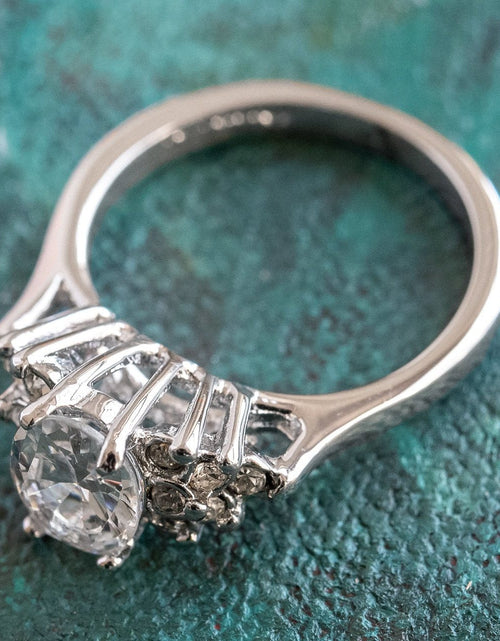 Load image into Gallery viewer, Vintage 1980's Cubic Zirconia Ring with Clear Austrian Crystals 18k Yellow Gold Electroplated by PVD Vintage Jewelry

