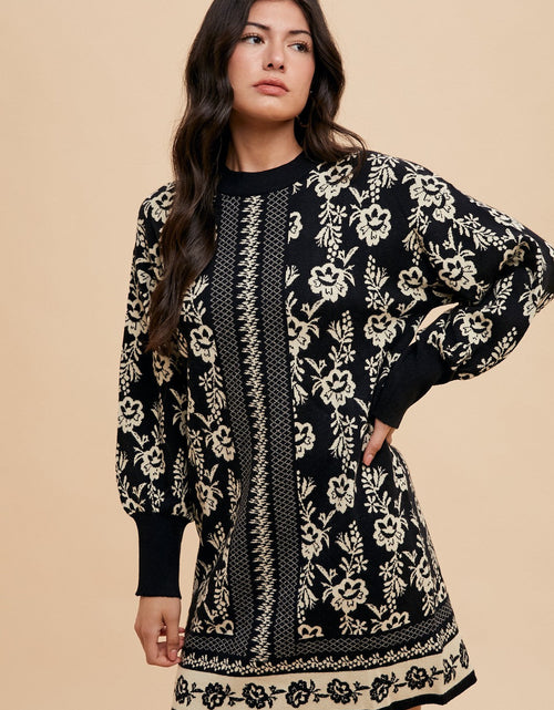 Load image into Gallery viewer, Annie Wear Floral Jacquard Round Neck Sweater Dress
