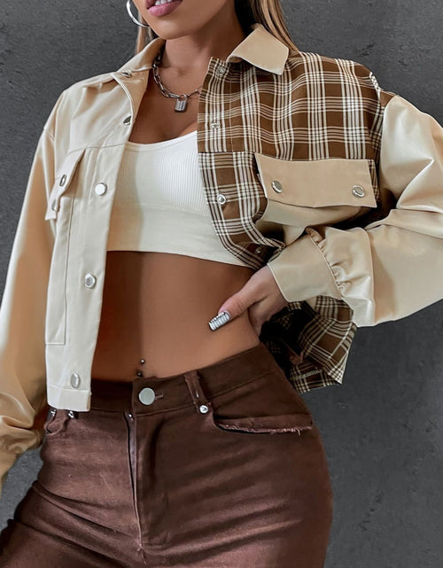 Load image into Gallery viewer, Snap Down Color Block Plaid Jacket
