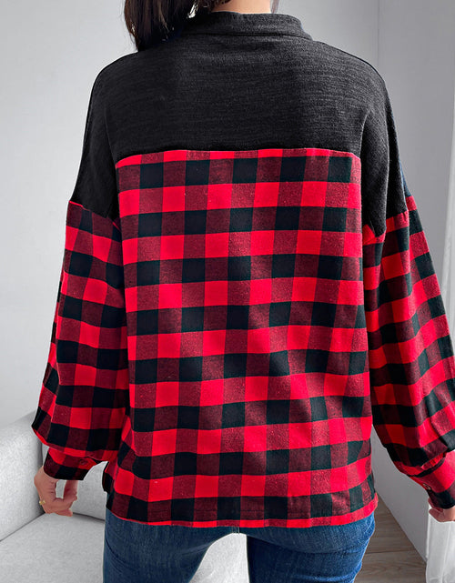 Load image into Gallery viewer, Buffalo Plaid Color Block Balloon Sleeve Top
