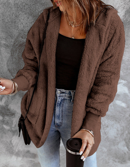 Load image into Gallery viewer, Open Front Hooded Faux Fur Outwear with Pockets
