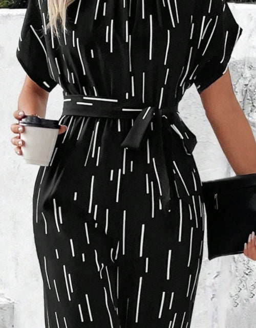Load image into Gallery viewer, Tied Printed Mock Neck Wide Leg Jumpsuit
