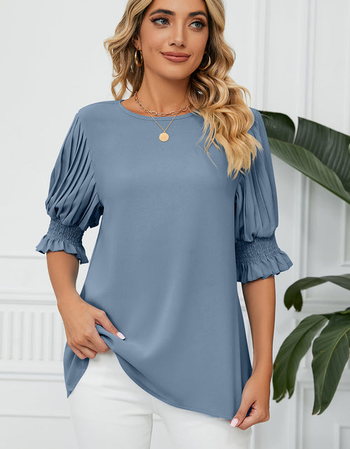 Load image into Gallery viewer, Frill Round Neck Lantern Sleeve T-Shirt

