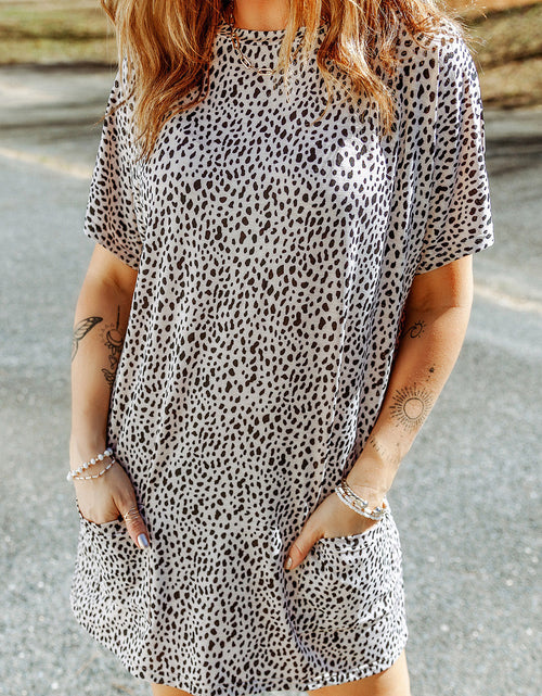 Load image into Gallery viewer, Animal Print Round Neck Tunic Tee with Pockets
