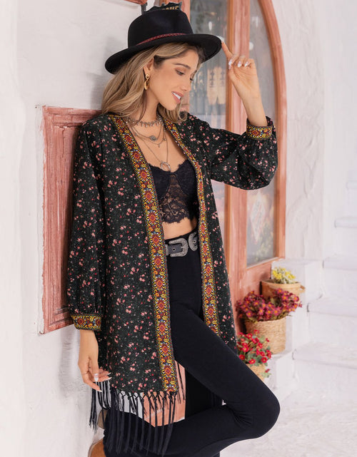Load image into Gallery viewer, Printed Fringe Detail Cardigan
