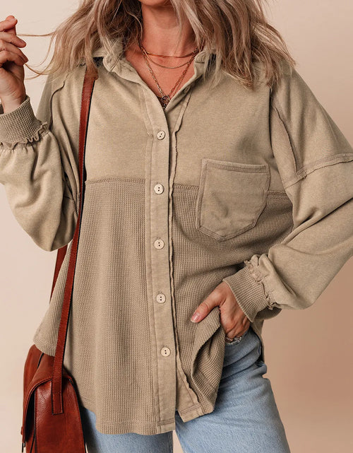 Load image into Gallery viewer, Waffle-Knit Collared Neck Long Sleeve Shacket

