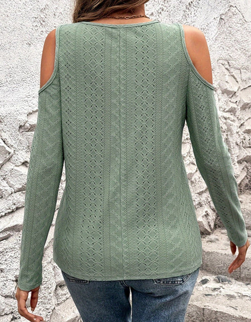 Load image into Gallery viewer, Full Size Eyelet V-Neck Cold Shoulder T-Shirt
