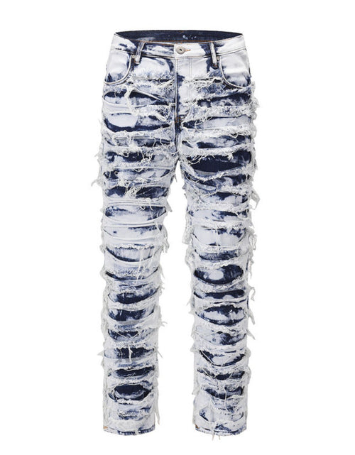 Load image into Gallery viewer, Men's Distressed Raw Hem Straight Jeans
